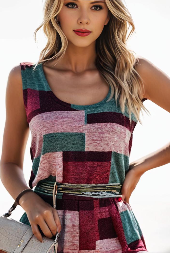 plus size casual tank top women s plus patchwork print medium stretch henley tank top 100995