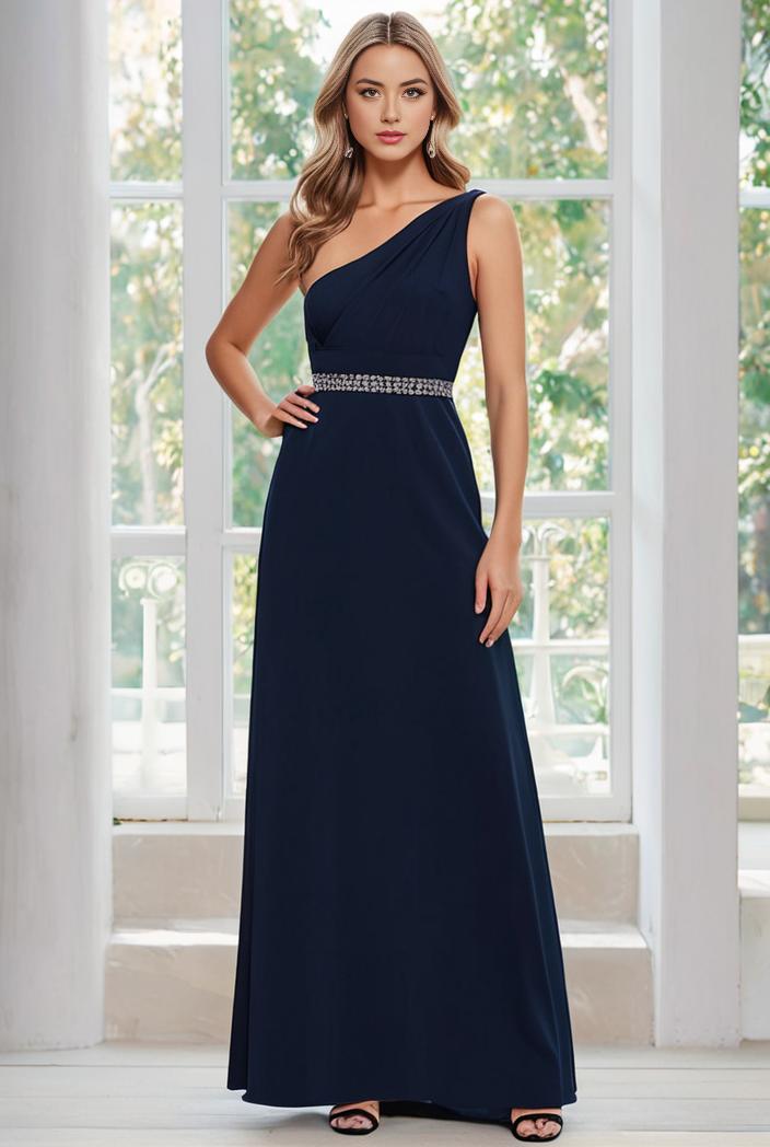 flowy chiffon one shoulder with three straps bridesmaid dress 134099