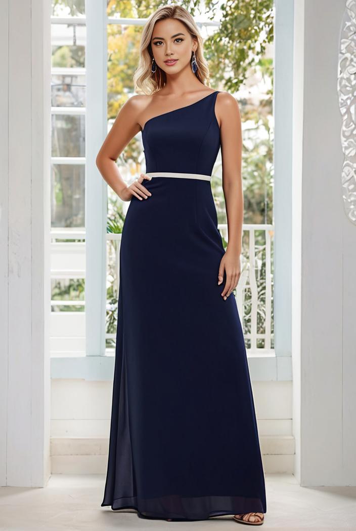 flowy chiffon one shoulder with three straps bridesmaid dress 134103