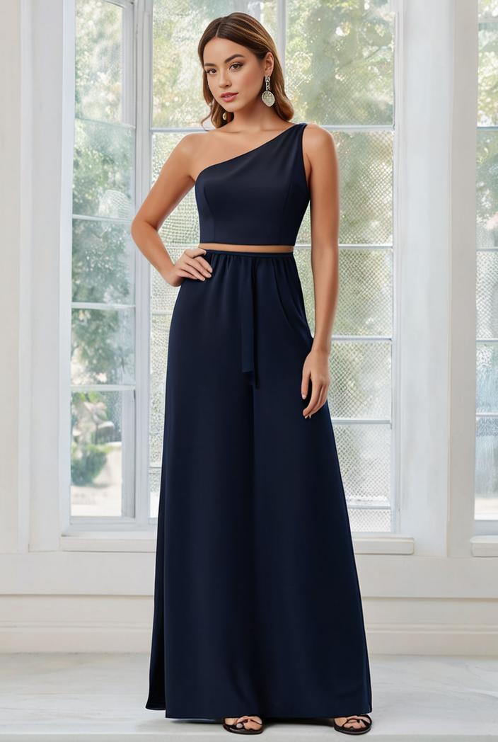 flowy chiffon one shoulder with three straps bridesmaid dress 134104