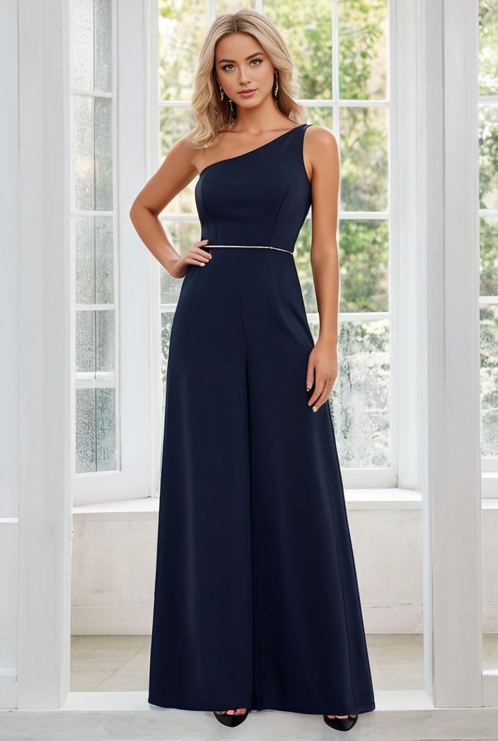 flowy chiffon one shoulder with three straps bridesmaid dress 134105