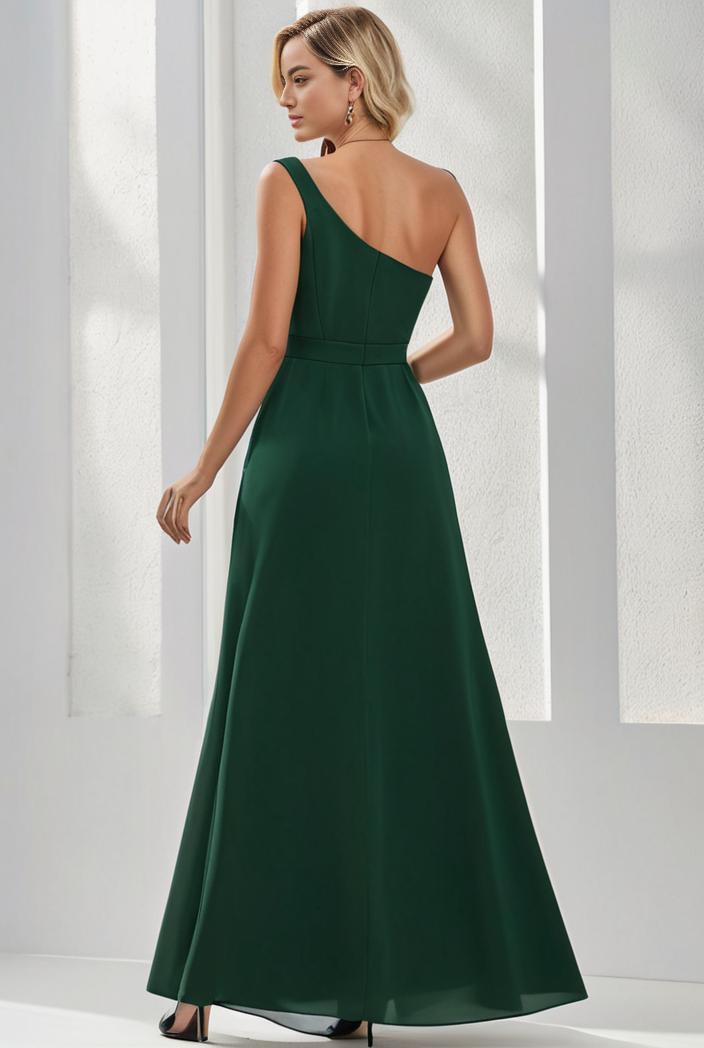 flowy chiffon one shoulder with three straps bridesmaid dress 134107