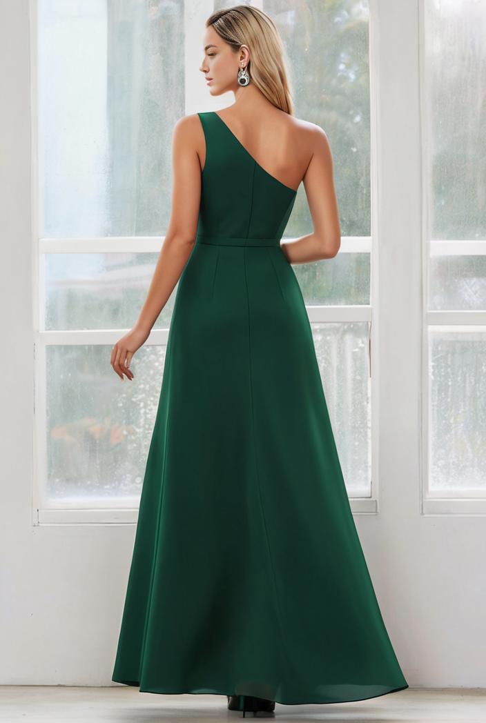 flowy chiffon one shoulder with three straps bridesmaid dress 134110