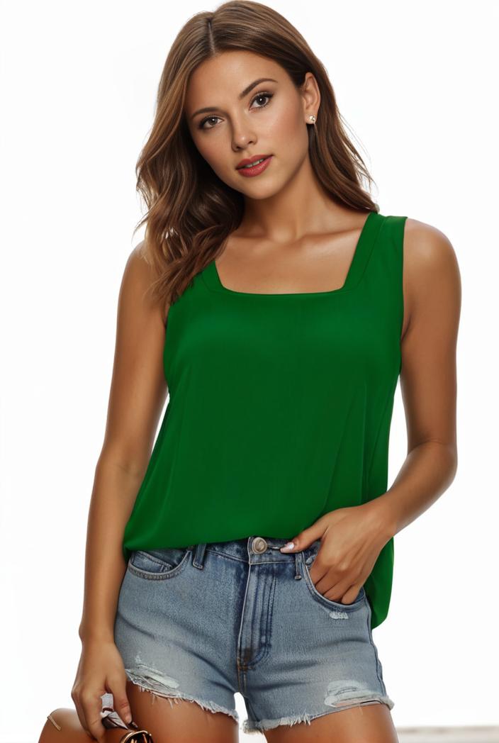 plus size casual tank top women s plus solid square neck pleated medium stretch tank top 101040