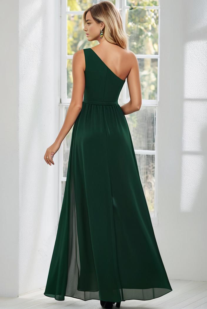 flowy chiffon one shoulder with three straps bridesmaid dress 134111