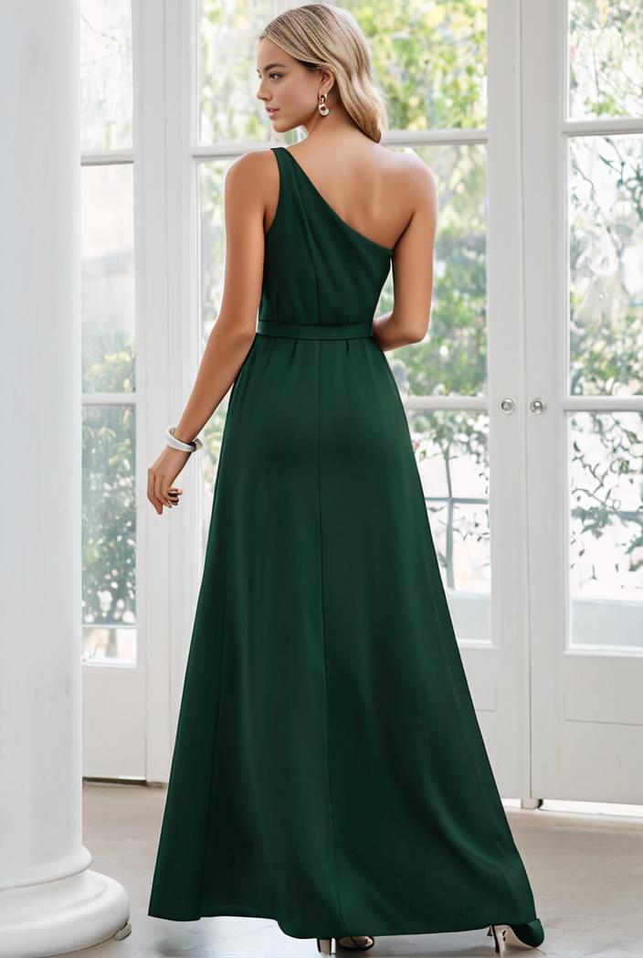 flowy chiffon one shoulder with three straps bridesmaid dress 134113