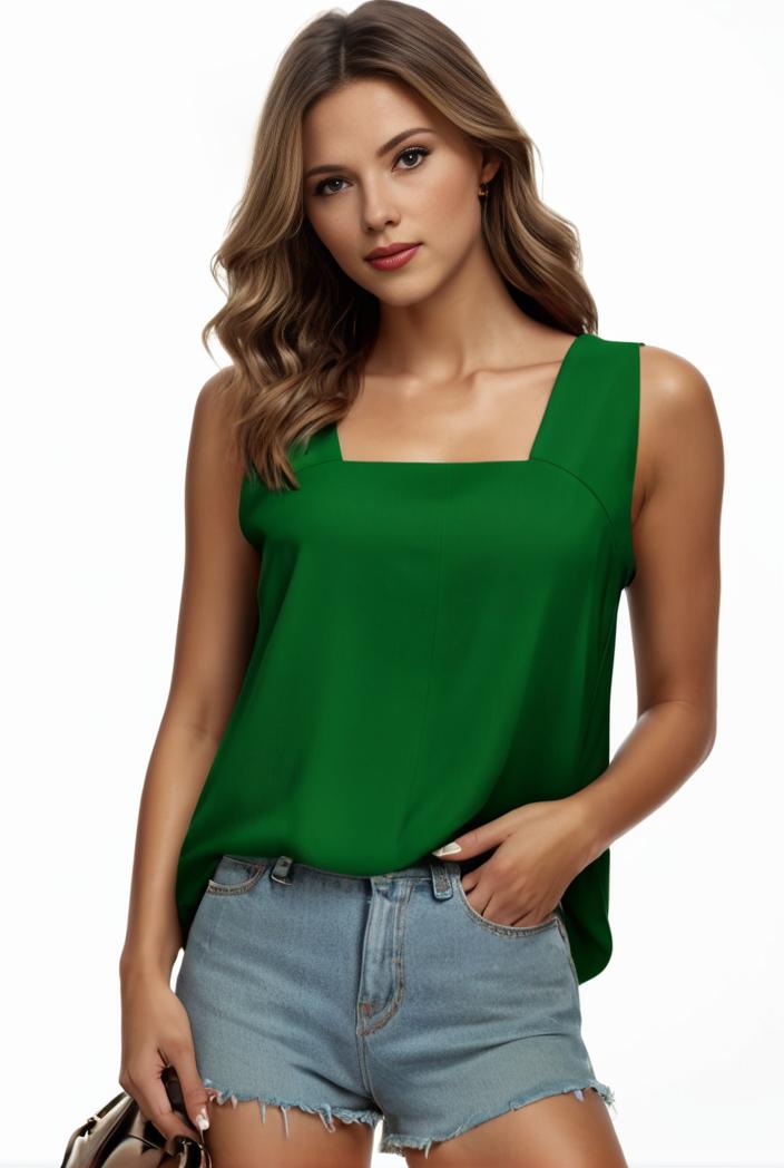 plus size casual tank top women s plus solid square neck pleated medium stretch tank top 101044