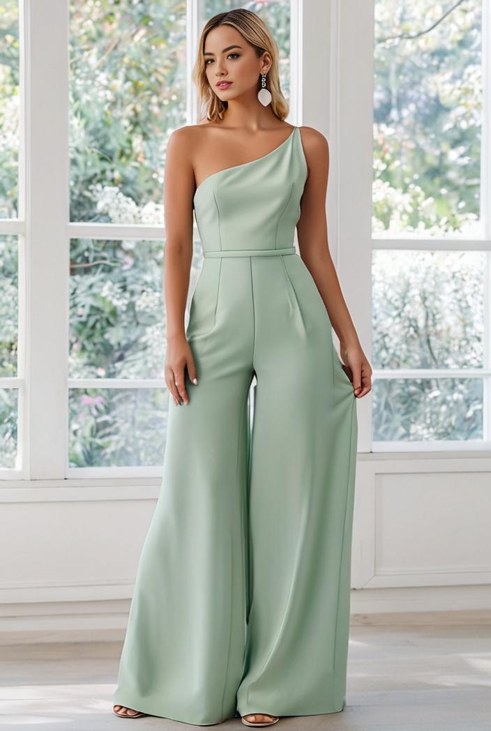 flowy chiffon one shoulder with three straps bridesmaid dress 134120