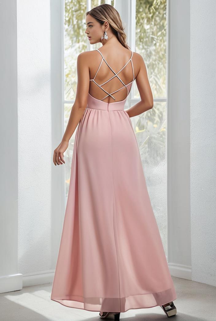 flowy chiffon one shoulder with three straps bridesmaid dress 134124