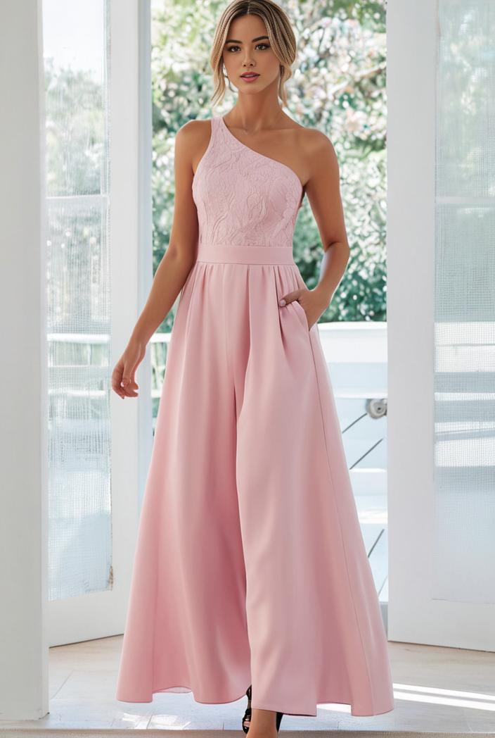flowy chiffon one shoulder with three straps bridesmaid dress 134125