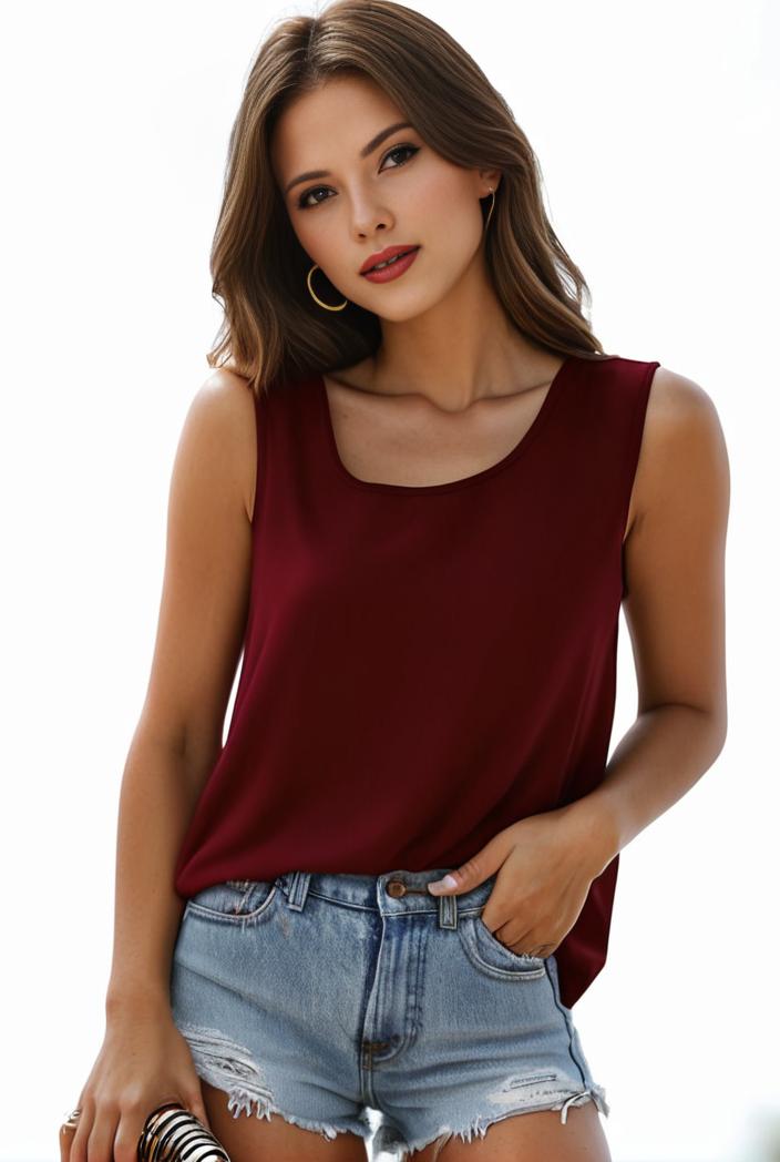 plus size casual tank top women s plus solid square neck pleated medium stretch tank top 101053
