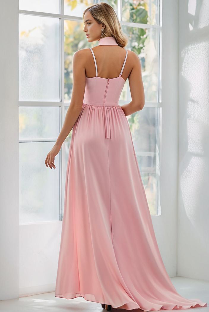flowy chiffon one shoulder with three straps bridesmaid dress 134127