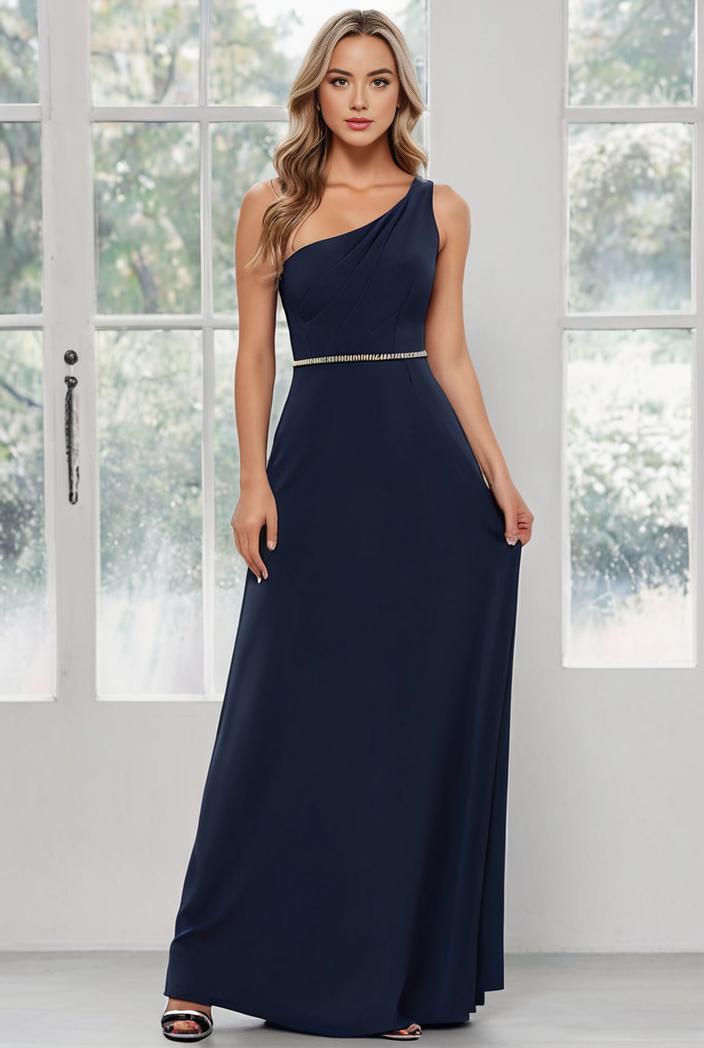 flowy chiffon one shoulder with three straps bridesmaid dress 134131