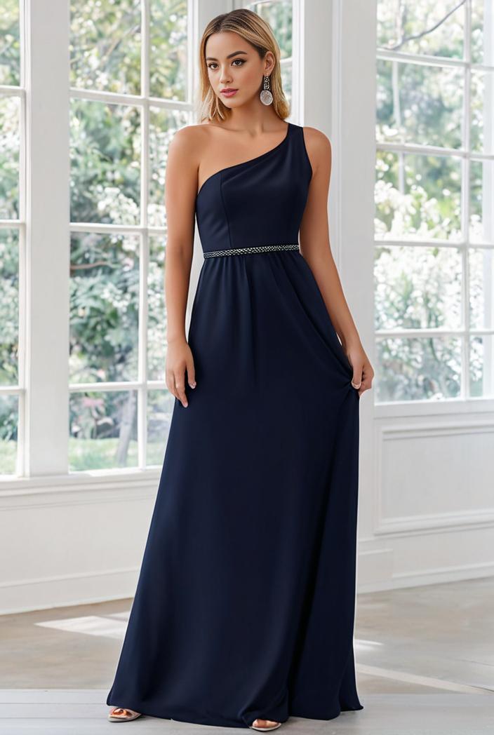 flowy chiffon one shoulder with three straps bridesmaid dress 134136
