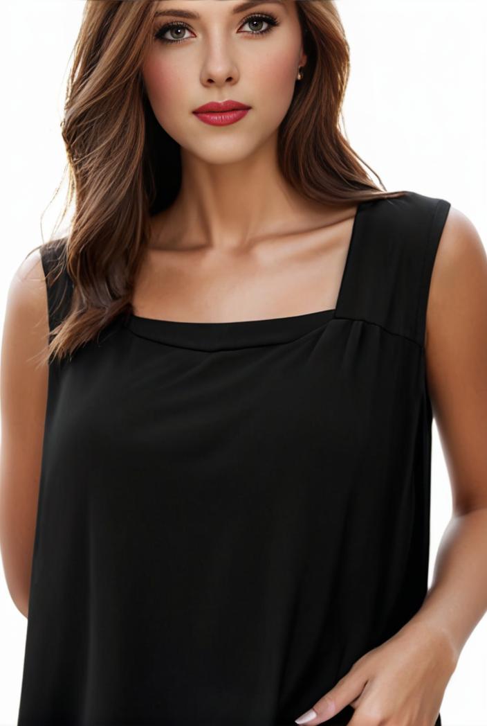 plus size casual tank top women s plus solid square neck slight stretch pleated tank top 101065