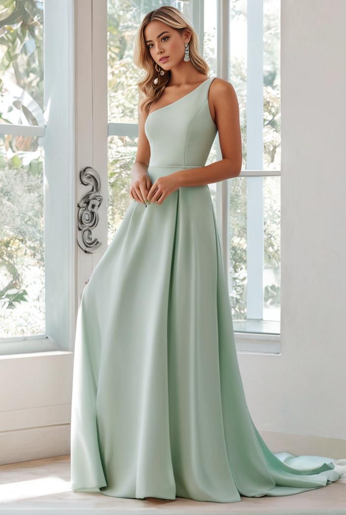 flowy chiffon one shoulder with three straps bridesmaid dress 134152