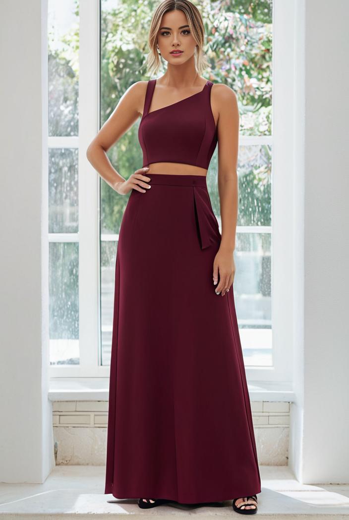 flowy chiffon one shoulder with three straps bridesmaid dress 134157