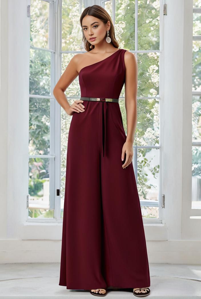 flowy chiffon one shoulder with three straps bridesmaid dress 134160