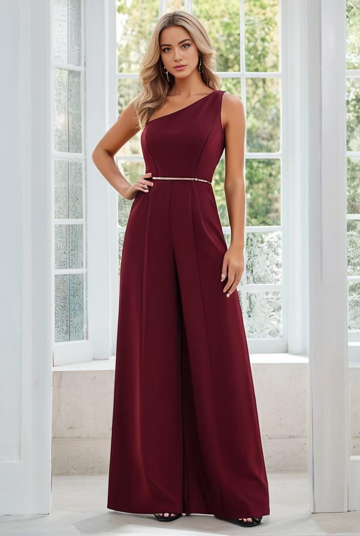 flowy chiffon one shoulder with three straps bridesmaid dress 134161