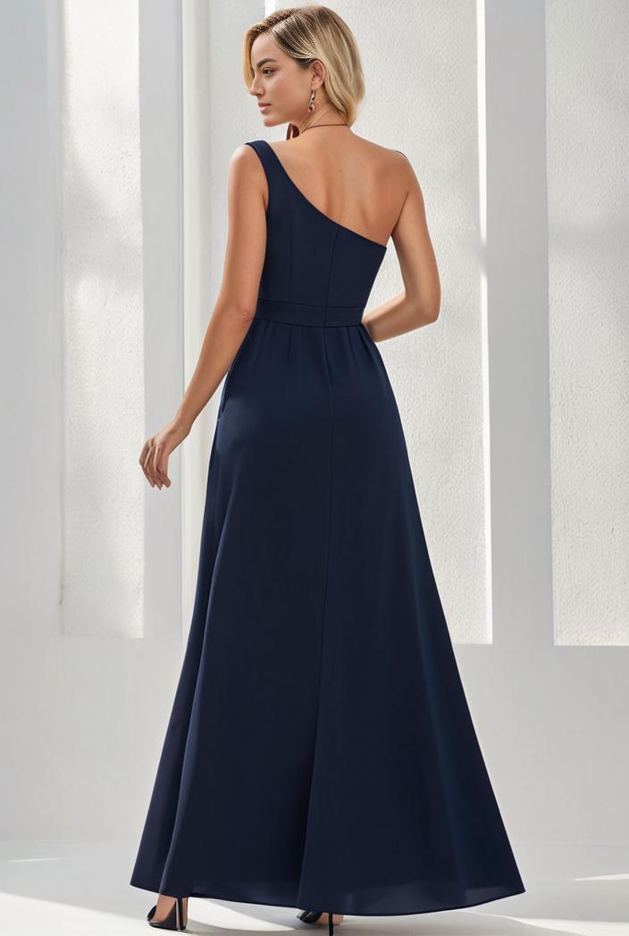 flowy chiffon one shoulder with three straps bridesmaid dress 134163