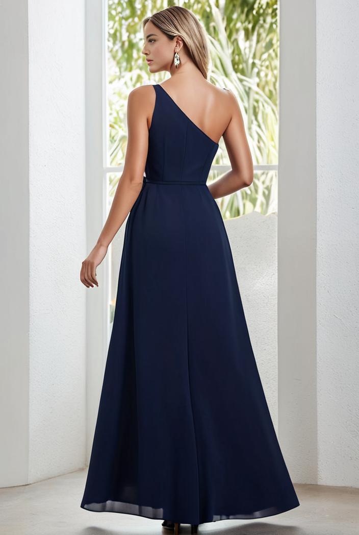 flowy chiffon one shoulder with three straps bridesmaid dress 134164