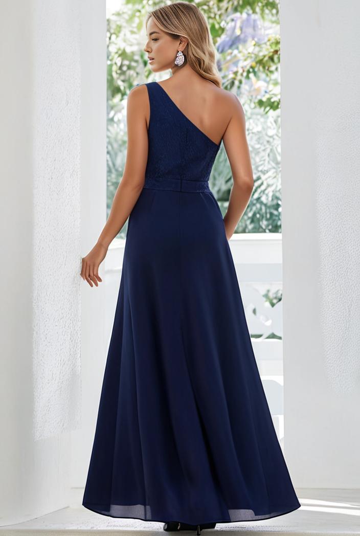 flowy chiffon one shoulder with three straps bridesmaid dress 134165