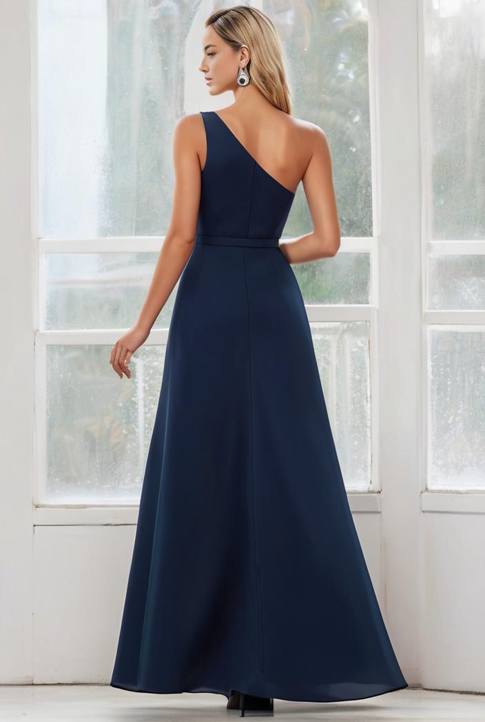 flowy chiffon one shoulder with three straps bridesmaid dress 134166