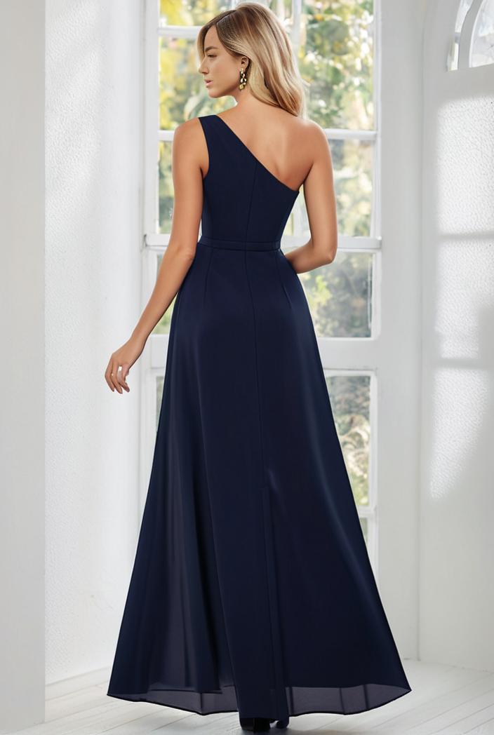 flowy chiffon one shoulder with three straps bridesmaid dress 134167