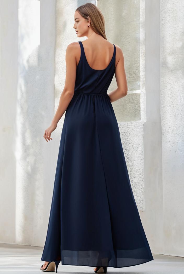 flowy chiffon one shoulder with three straps bridesmaid dress 134168