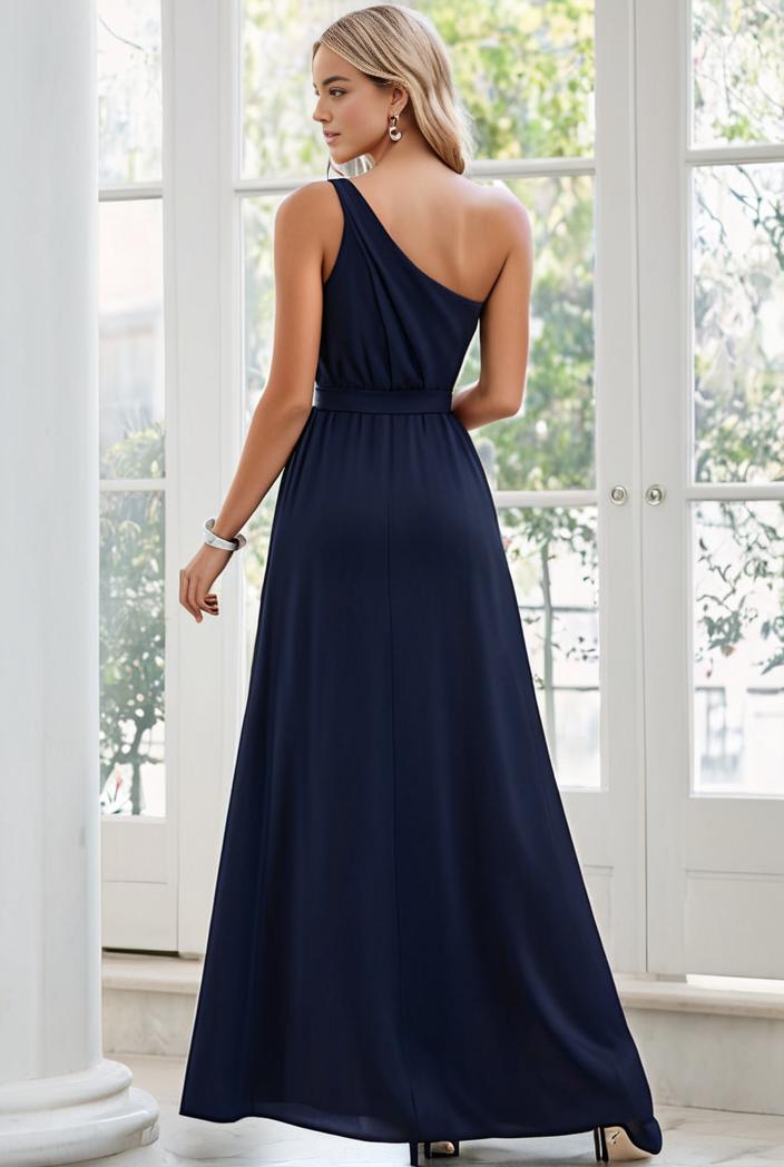 flowy chiffon one shoulder with three straps bridesmaid dress 134169