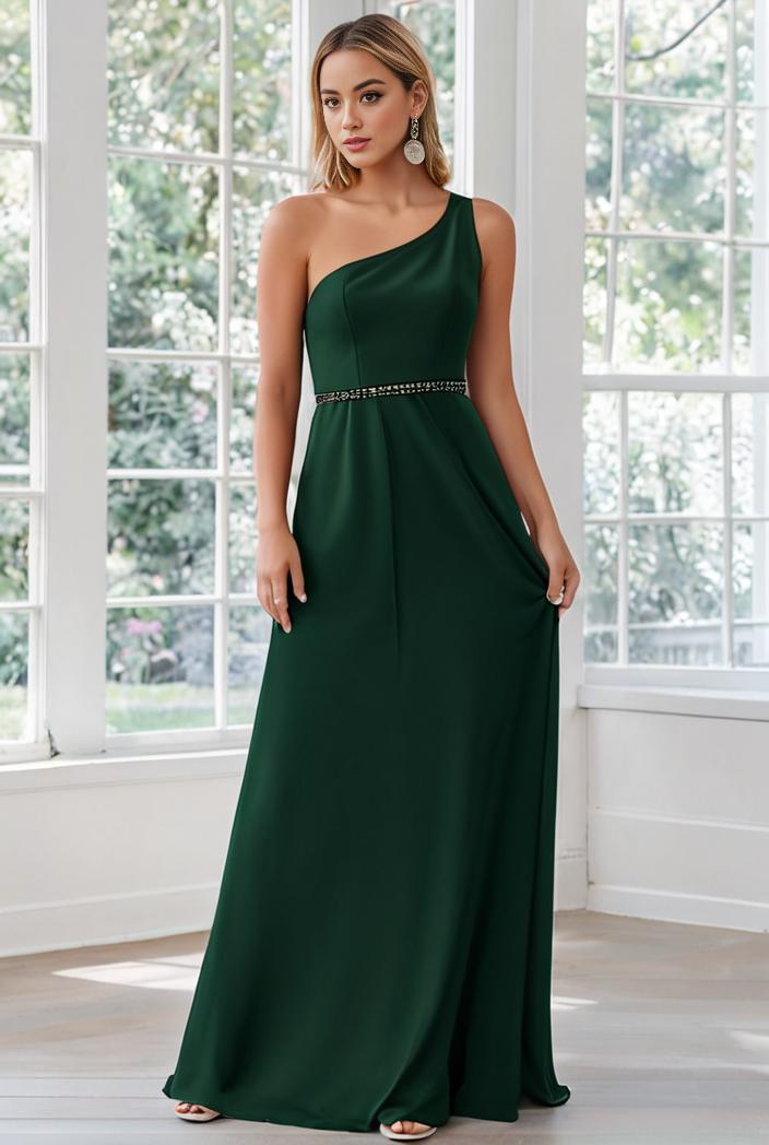 flowy chiffon one shoulder with three straps bridesmaid dress 134176
