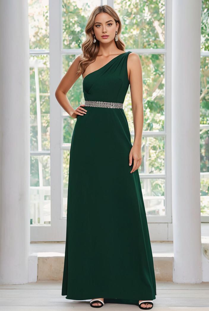 flowy chiffon one shoulder with three straps bridesmaid dress 134179