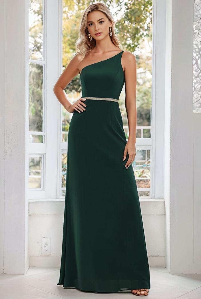flowy chiffon one shoulder with three straps bridesmaid dress 134183