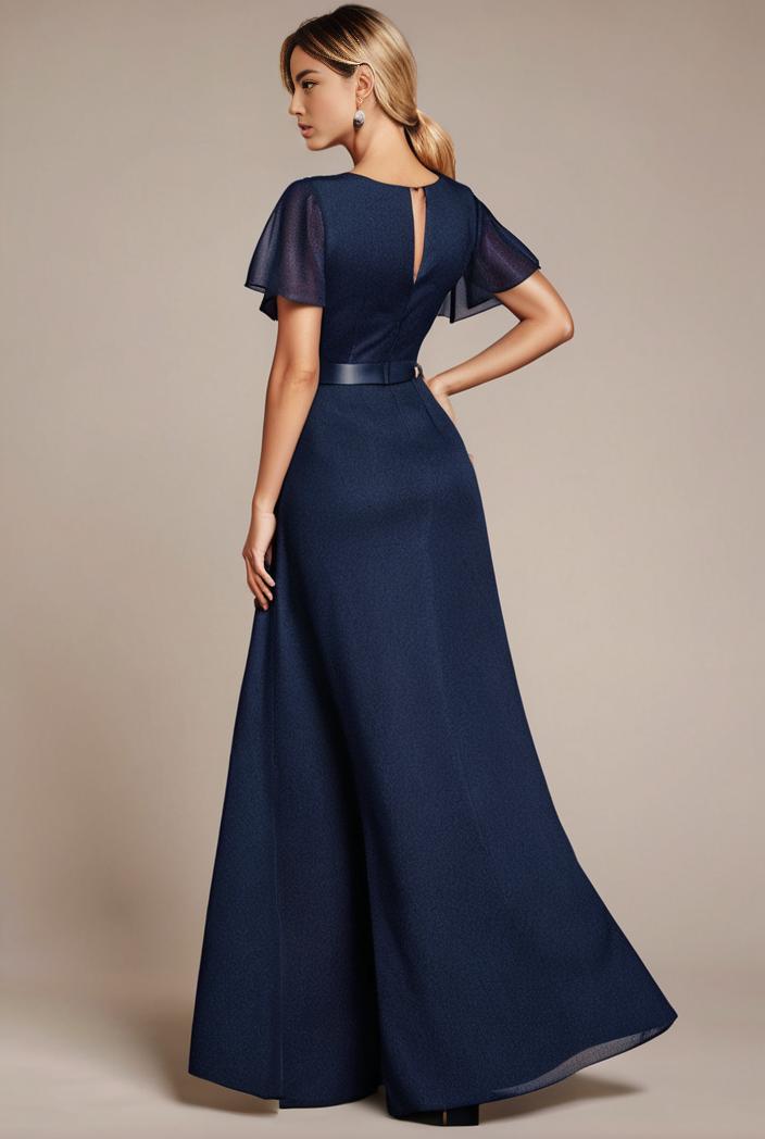 glitter high low front side slit ruffled v neck evening dress 134350