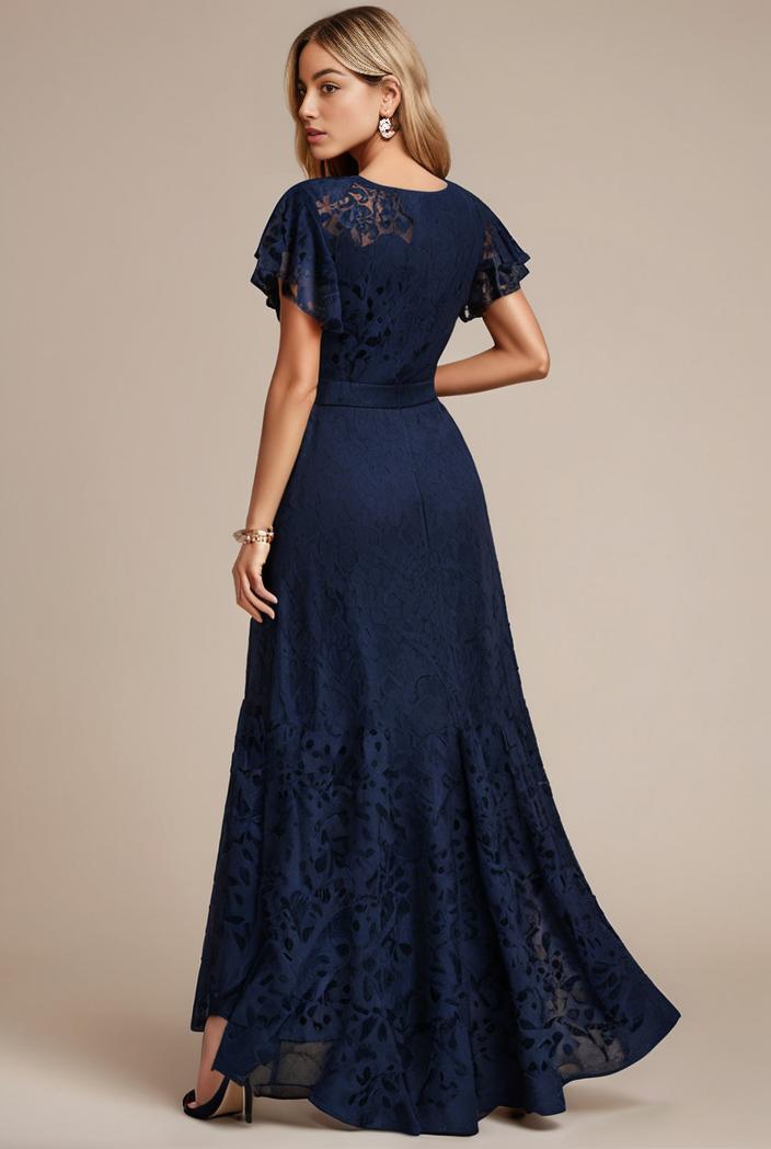 glitter high low front side slit ruffled v neck evening dress 134353