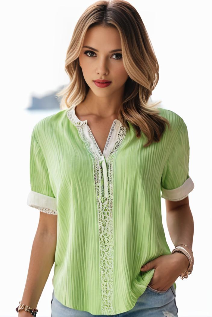 plus size elegant blouse women s plus solid contrast lace ribbed puff sleeve v neck shirt top 101302