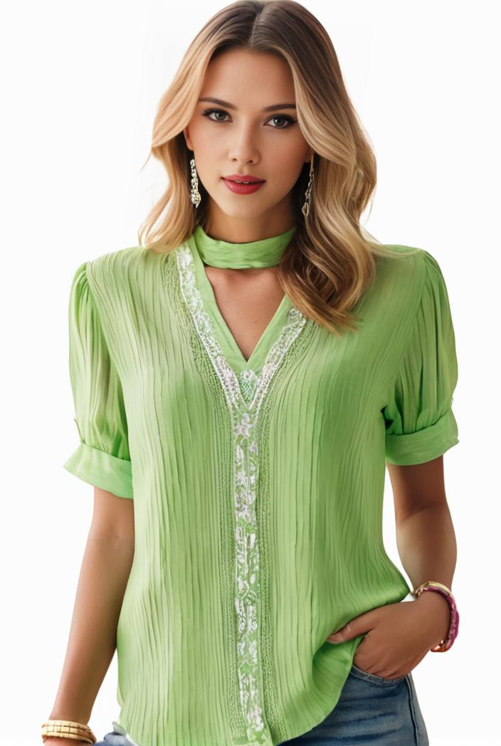 plus size elegant blouse women s plus solid contrast lace ribbed puff sleeve v neck shirt top 101303