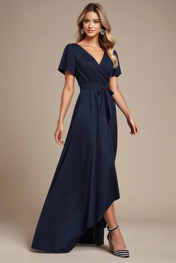glitter high low front side slit ruffled v neck evening dress 134379
