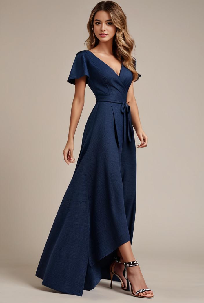 glitter high low front side slit ruffled v neck evening dress 134381
