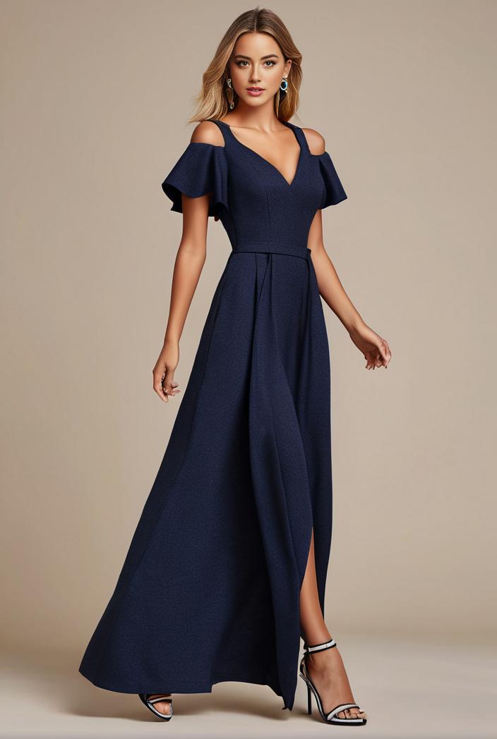 glitter high low front side slit ruffled v neck evening dress 134384