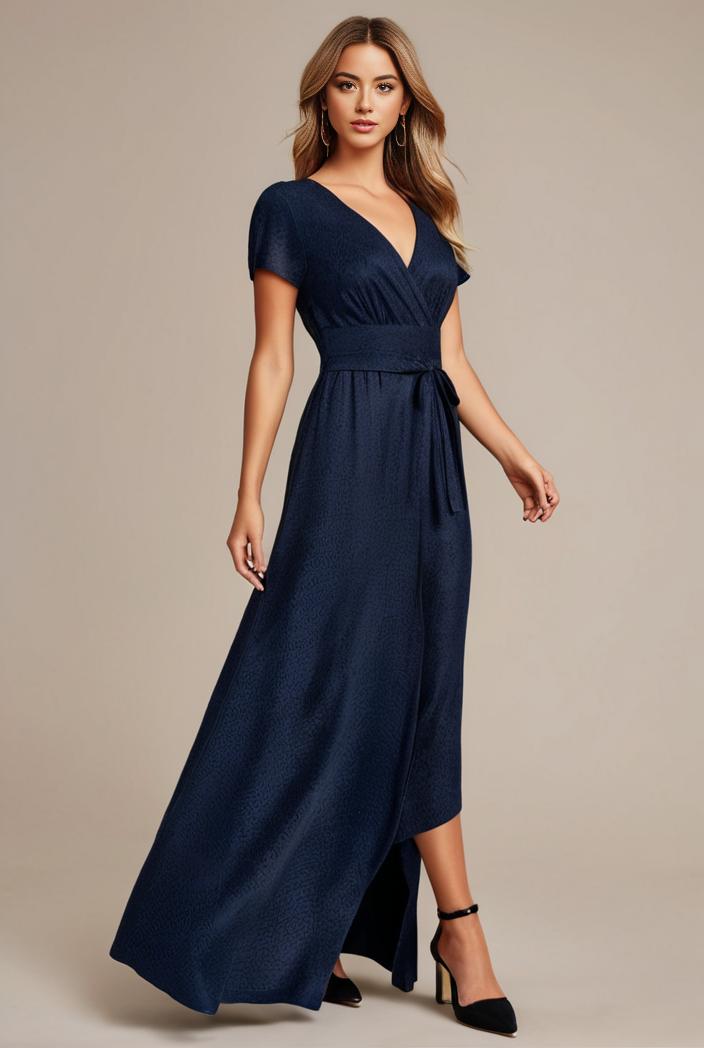 glitter high low front side slit ruffled v neck evening dress 134385