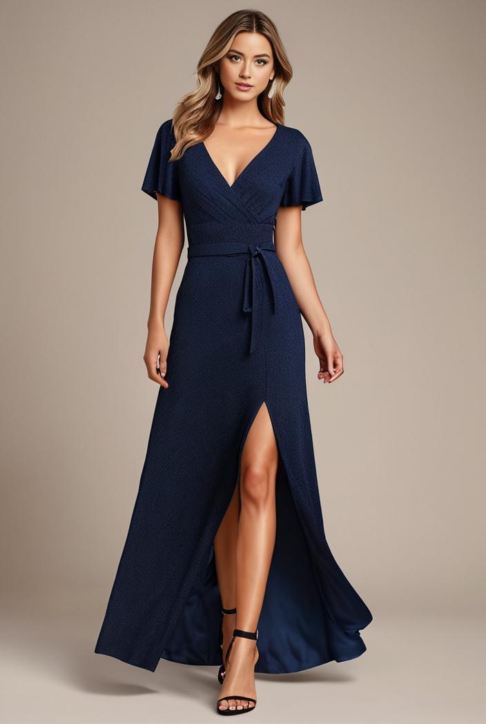 glitter high low front side slit ruffled v neck evening dress 134387