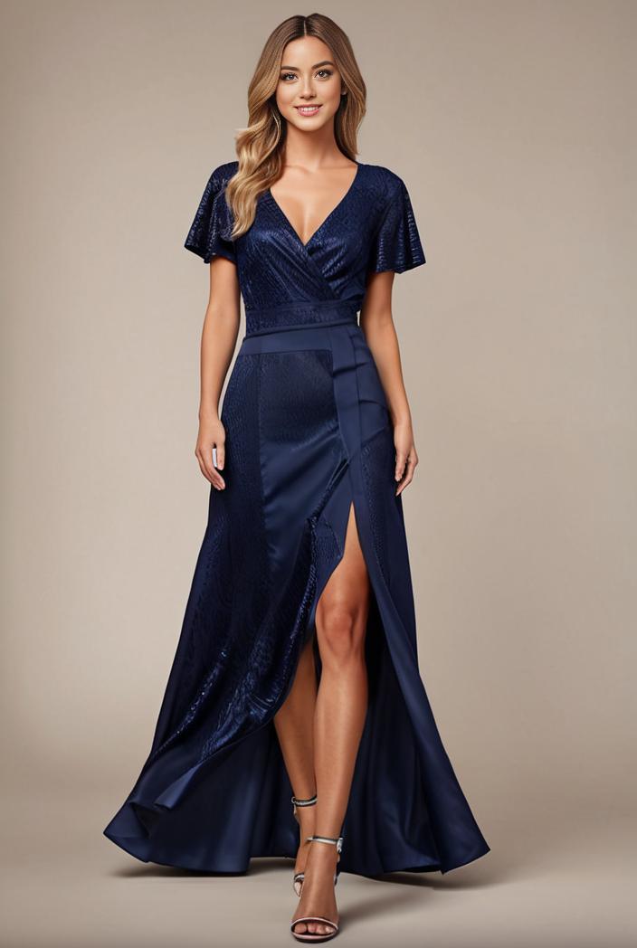 glitter high low front side slit ruffled v neck evening dress 134388