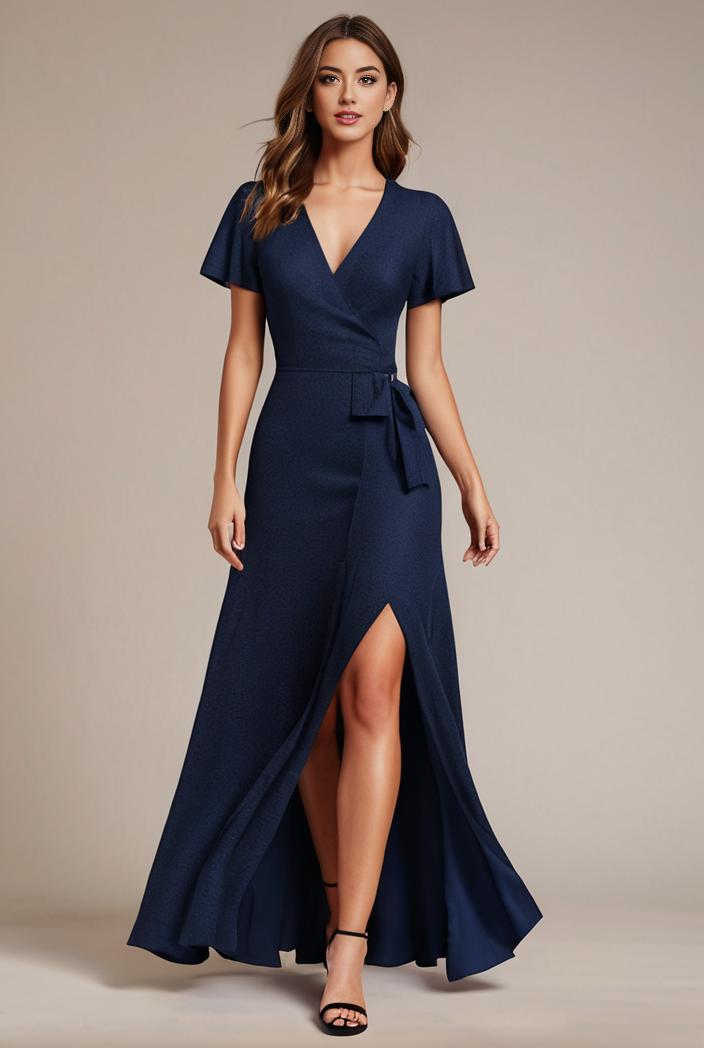 glitter high low front side slit ruffled v neck evening dress 134389