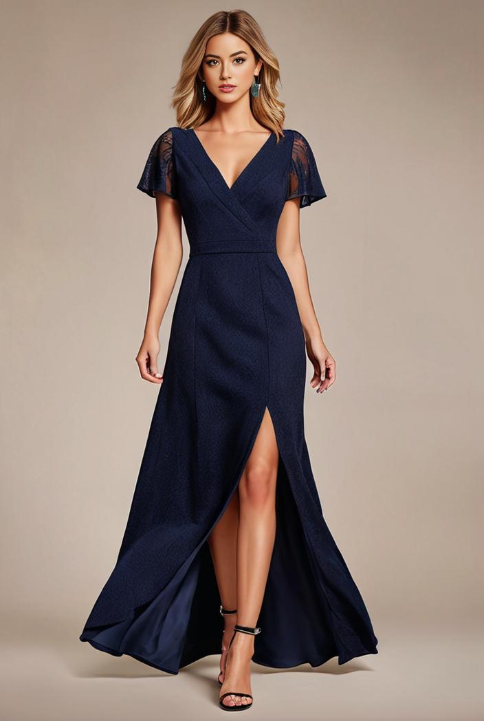 glitter high low front side slit ruffled v neck evening dress 134391