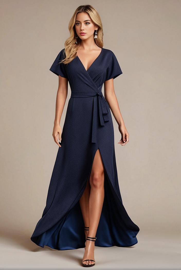 glitter high low front side slit ruffled v neck evening dress 134392