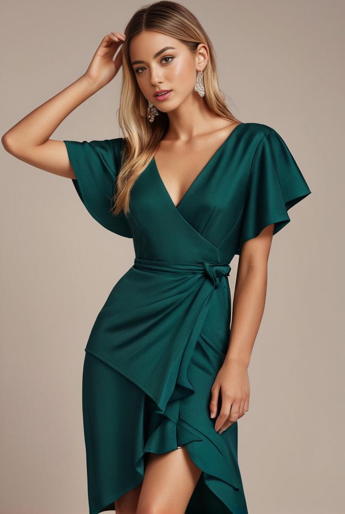 glitter high low front side slit ruffled v neck evening dress 134402