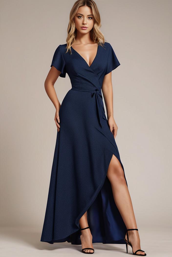 glitter high low front side slit ruffled v neck evening dress 134413