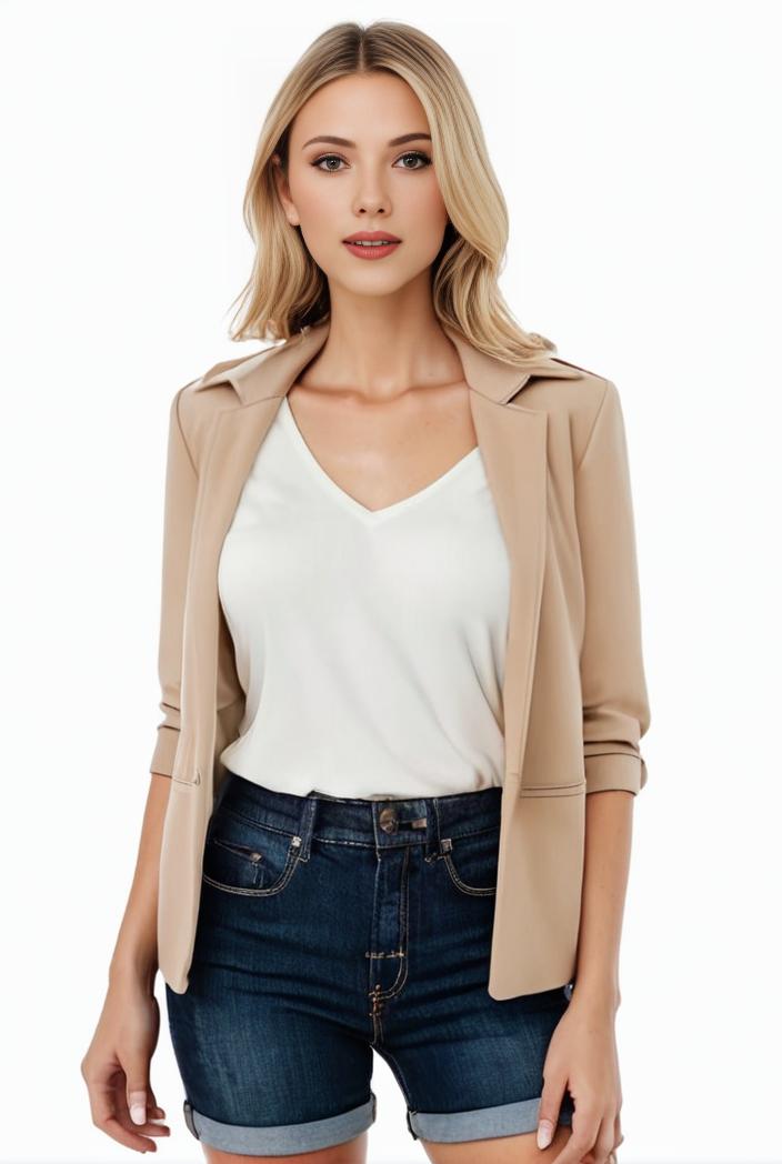 women s solid open front blazer with long sleeves for office wear 117737