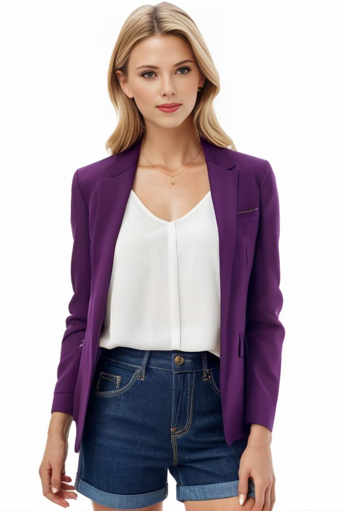women s solid open front blazer with long sleeves for office wear 117738
